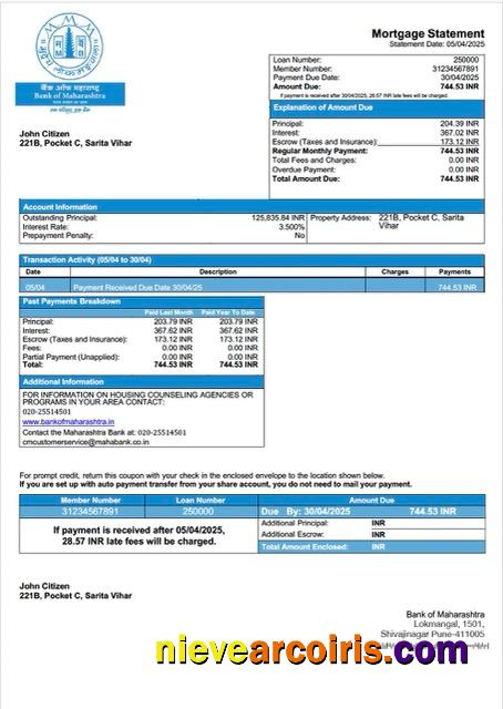Premium India Bank Of Maharashtra Mortgage Statement Word And PDF Template