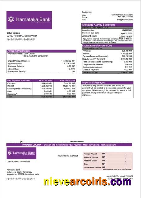 Premium India Karnataka Bank Mortgage Statement Word And PDF Template
