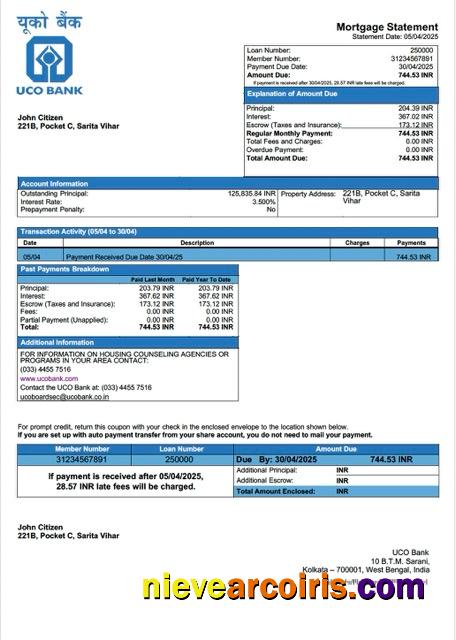Professional India UCO Bank Mortgage Statement Word And PDF Template