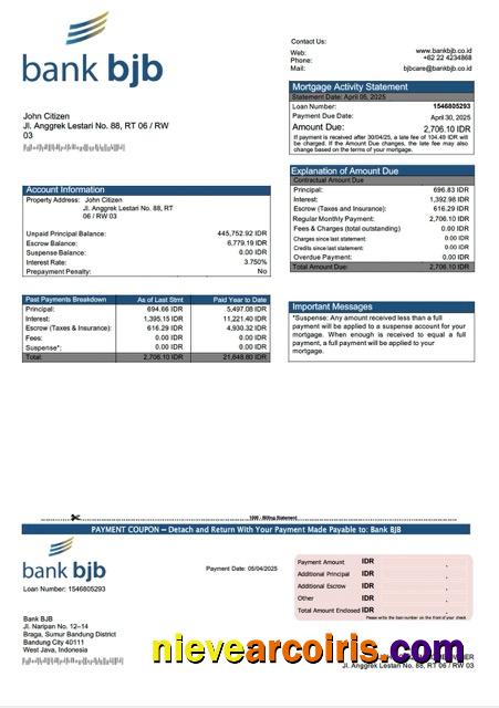 Premium Indonesia Bank BJB Mortgage Statement Word And PDF Template
