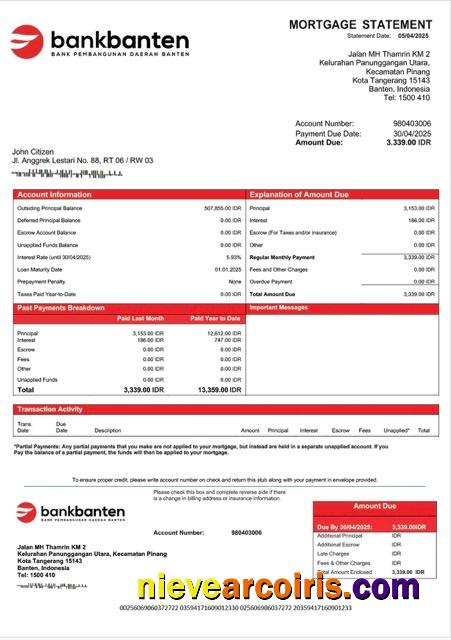 Premium Indonesia Bank Banten Mortgage Statement Word And PDF Template