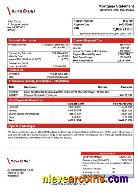 Editable Indonesia Bank DKI Mortgage Statement Word And PDF Template