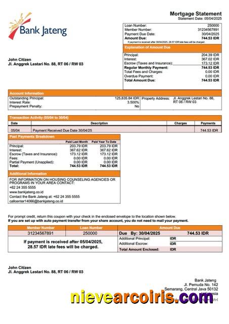 Premium Indonesia Bank Jateng Mortgage Statement Word And PDF Template