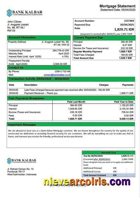 Realistic Indonesia Bank Kalbar Mortgage Statement Word And PDF Template