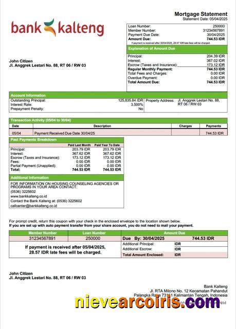 Premium Indonesia Bank Kalteng Mortgage Statement Word And PDF Template