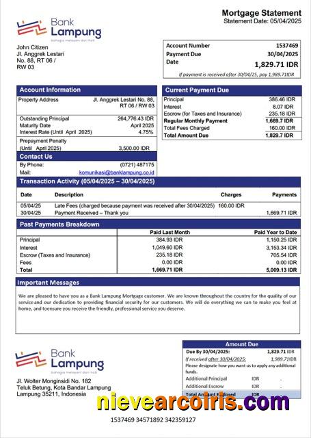 Premium Indonesia Bank Lampung Mortgage Statement Word And PDF Template