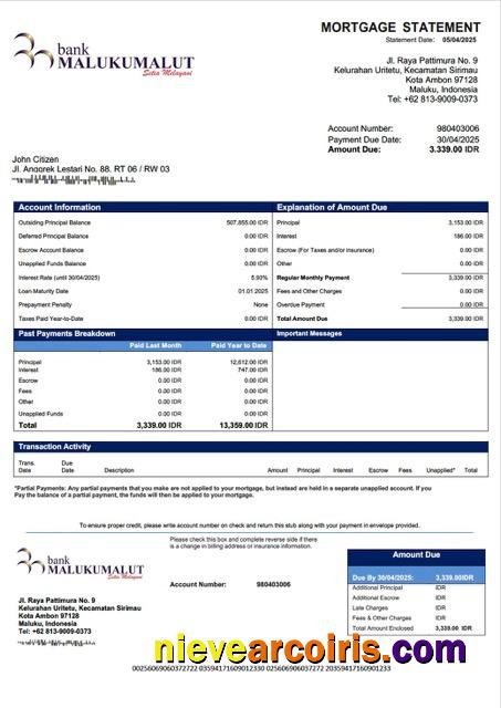 Professional Indonesia Bank Maluku Malut Mortgage Statement Word And PDF Template