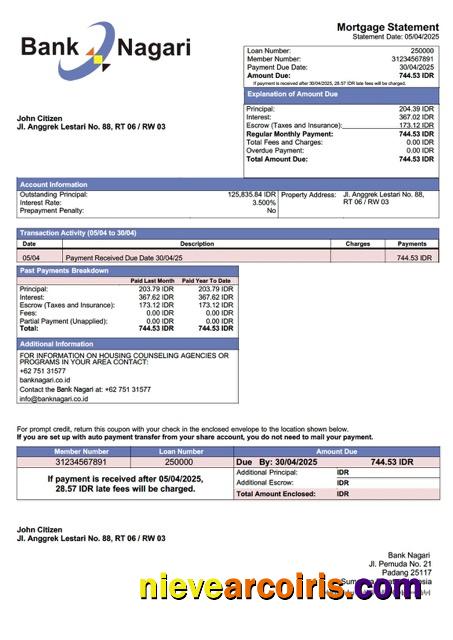 Professional Indonesia Bank Nagari Mortgage Statement Word And PDF Template