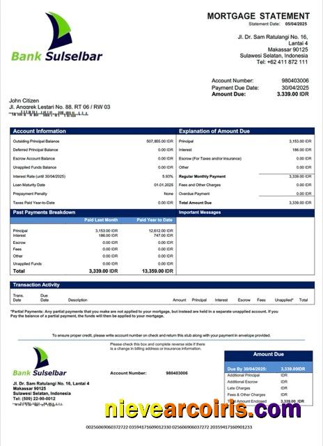 Premium Indonesia Bank Sulselbar Mortgage Statement Word And PDF Template