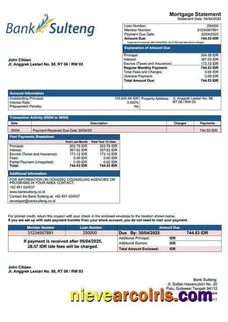 Professional Indonesia Bank Sulteng Mortgage Statement Word And PDF Template