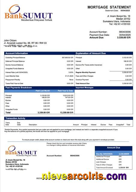 Professional Indonesia Bank Sumut Mortgage Statement Word And PDF Template
