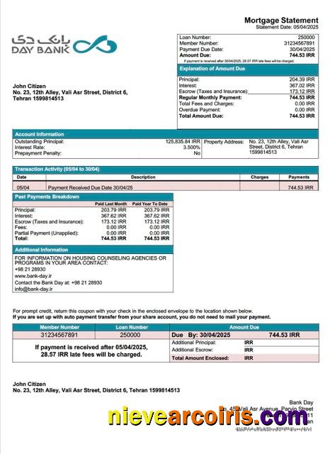 Realistic Iran Bank Day Mortgage Statement Word And PDF Template