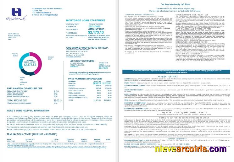 Iran Bank Sederat Mortgage Statement In Word And PDF Formats 1 2 Photolook