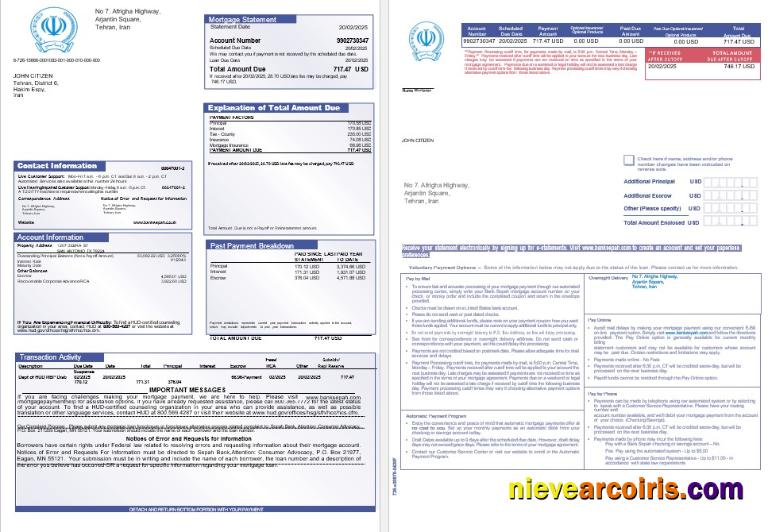 Iran Bank Sepah Mortgage Statement In Word And PDF Fromats 1 2 Sample