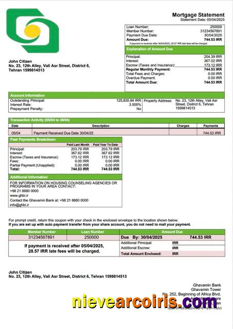 Premium Iran Ghavamin Bank Mortgage Statement Word And PDF Template
