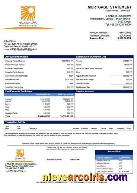 Professional Iran Middle East Bank Mortgage Statement Word And PDF Template