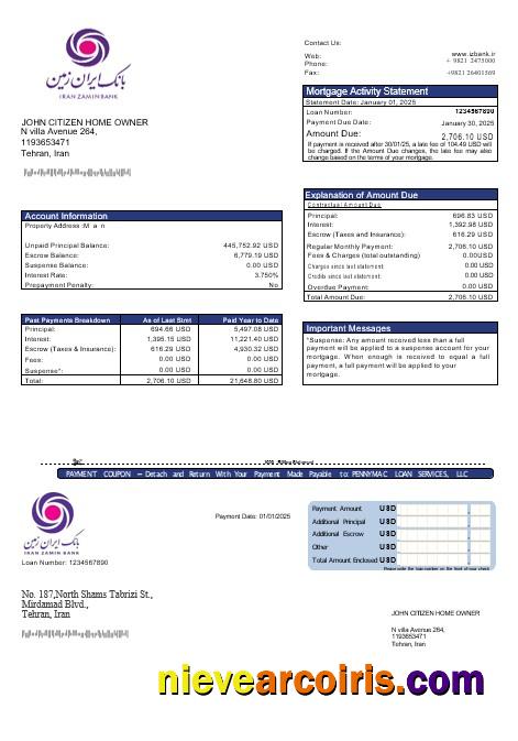 Iran Zamin Bank Mortgage Statement In Word And PDF Formats Photolook