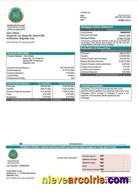 Premium Iraq Trade Bank Of Iraq Mortgage Statement Word And PDF Template