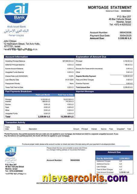 Premium Israel Arab Israel Bank Mortgage Statement Word And PDF Template