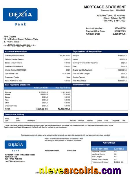 Premium Israel Dexia Bank Mortgage Statement Word And PDF Template