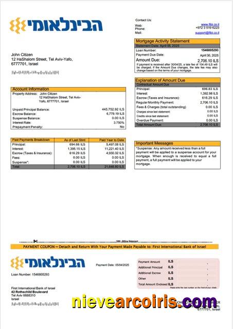 Editable Israel First International Bank Of Israel Mortgage Statement Word And PDF Template