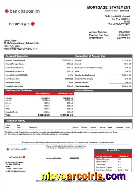 Realistic Israel Bank Hapoalim Mortgage Statement Word And PDF Template
