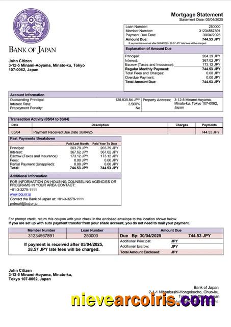 Realistic Japan Bank Of Japan Mortgage Statement Word And PDF Template