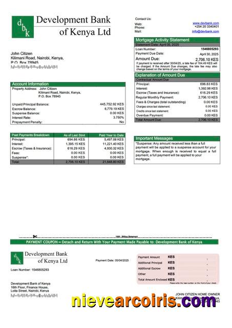 Premium Kenya Development Bank Of Kenya Mortgage Statement Word And PDF Template