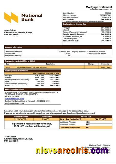 Premium Kenya National Bank Of Kenya Mortgage Statement Word And PDF Template