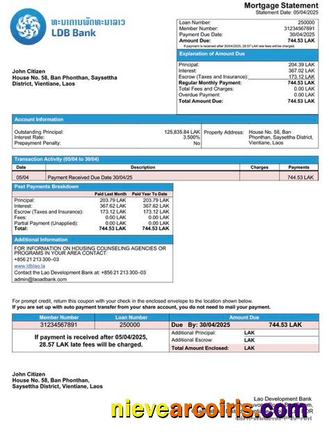 Professional Laos Lao Development Bank Mortgage Statement Word And PDF Template