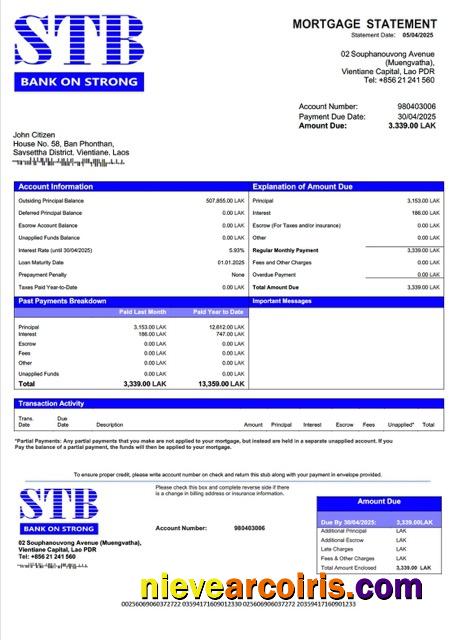 Editable Laos ST Bank Mortgage Statement Word And PDF Template