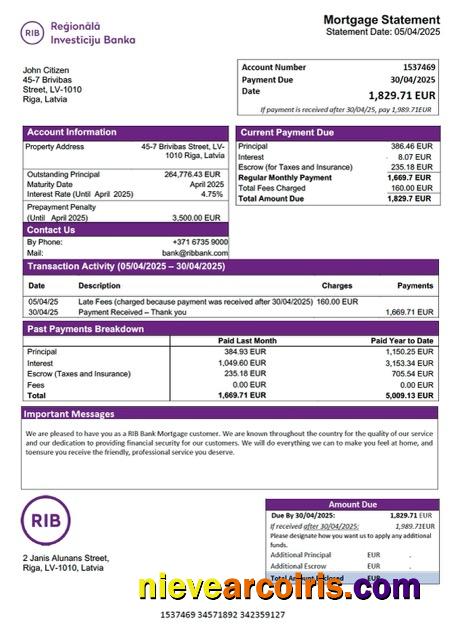 Premium Latvia RIB Bank Mortgage Statement Word And PDF Template