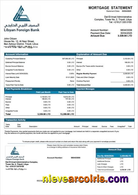 Premium Libyan Foreign Bank Mortgage Statement Word And PDF Template