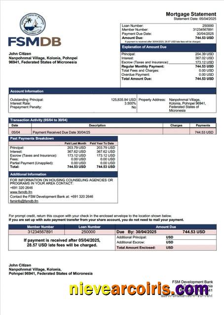 Premium Micronesia FSM Development Bank Mortgage Statement Word And PDF Template