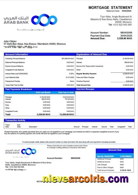 Premium Morocco Arab Bank Mortgage Statement Word And PDF Template