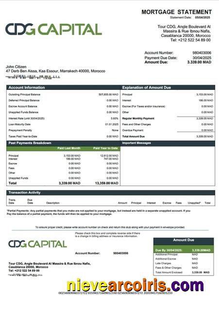 Premium Morocco CDG Capital Mortgage Statement Word And PDF Template