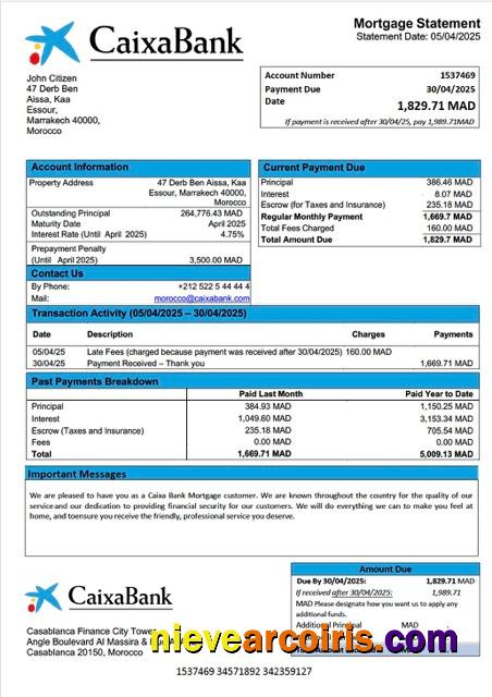 Premium Morocco Caixa Bank Mortgage Statement Word And PDF Template