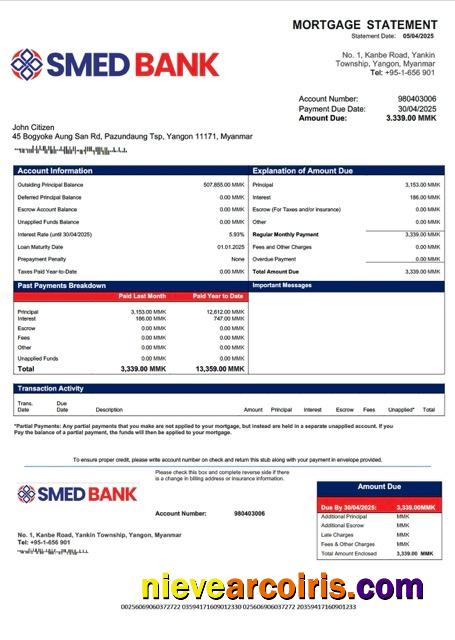 Editable Myanmar SME Development Bank Mortgage Statement Word And PDF Template