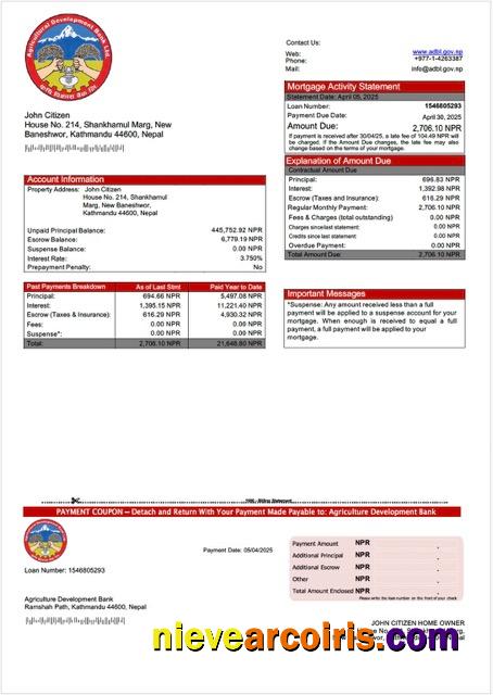 Editable Nepal Agriculture Development Bank Mortgage Statement Word And PDF Template