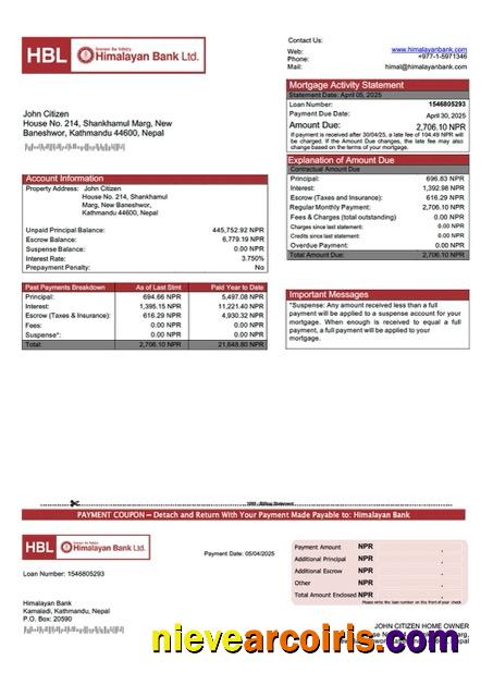Premium Nepal Himalayan Bank Mortgage Statement Word And PDF Template