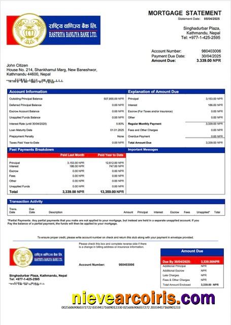 Professional Nepal Rastriya Banijya Bank Mortgage Statement Word And PDF Template