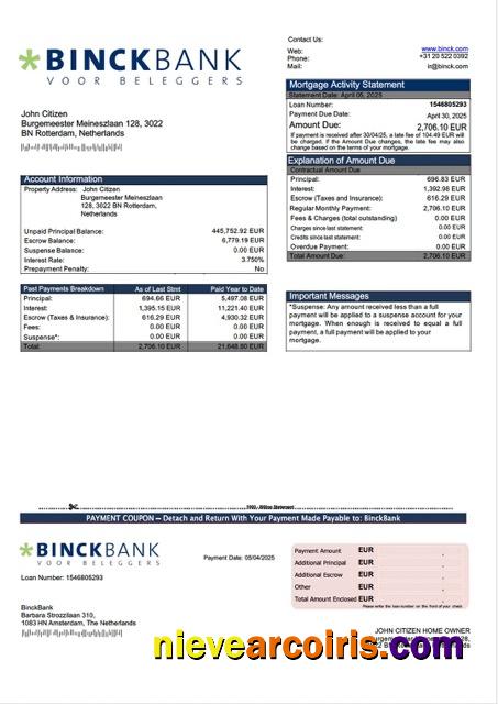 Premium Netherlands BinckBank Mortgage Statement Word And PDF Template