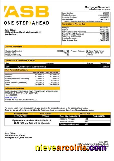 Premium New Zealand ASB Bank Mortgage Statement Word And PDF Template