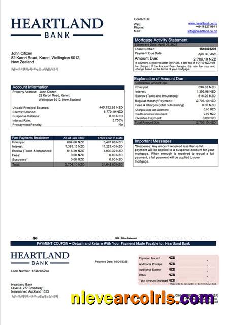 Premium New Zealand Heartland Bank Mortgage Statement Word And PDF Template