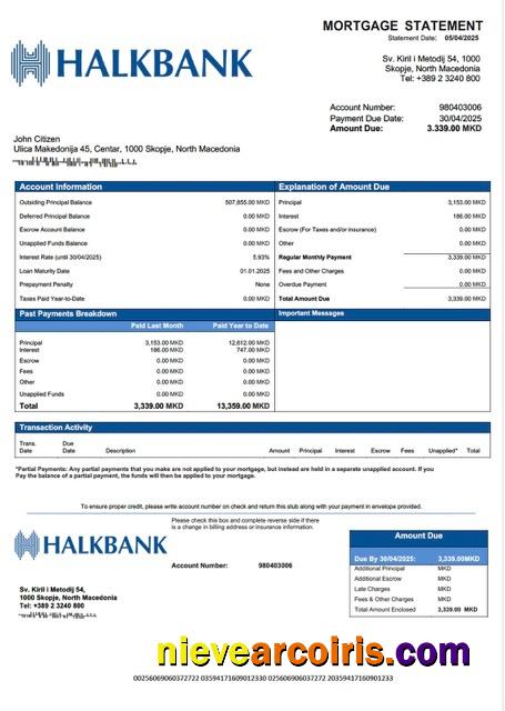 Realistic North Macedonia Halkbank Mortgage Statement Word And PDF Template