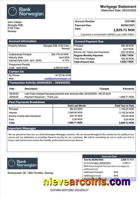 Premium Norway Bank Norwegian Mortgage Statement Word And PDF Template
