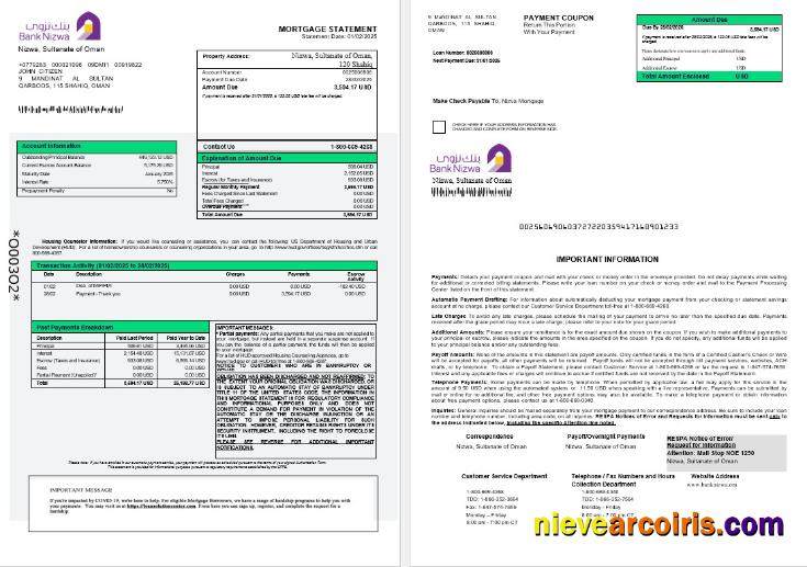 Omani Bank Nizwa Mortgage Statement In Word And PDF Formats 1 3 Preview
