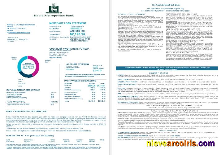 Pakistan Habib Metropolitan Mortgage Loan Statement In Word And PDF Formats , 4 Pages 1 2 Preview