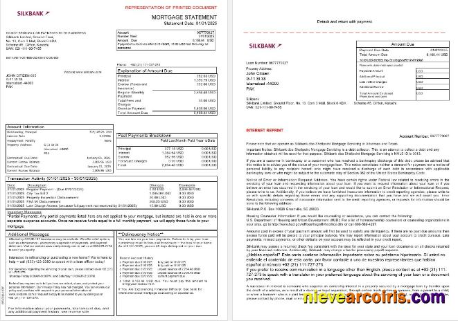 Pakistan Silkbank Mortgage Statement In Word And PDF Formats, 3 Pages 1 2 Photolook