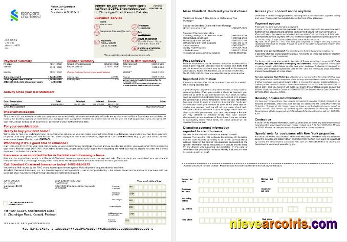 Pakistan Standard Chartered Mortgage Statement In Word And PDF Formats, 2 Pages Photolook